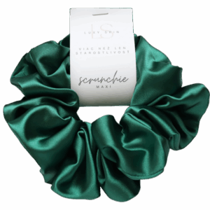 Saténová gumička scrunchie - tmavozelená smaragdová
