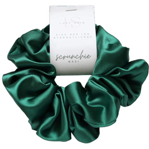 Saténová gumička scrunchie - tmavozelená smaragdová